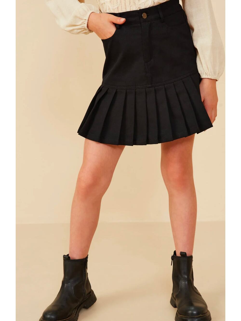 Hopscotch Girls Pleated Black Denim Skirt Size 7
